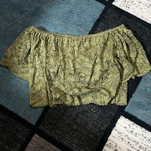 Green lace crop top off the shoulder top